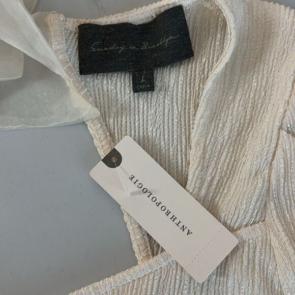 Anthropologie Sunday in Brooklyn Bow Back Puff Sleeve Top Large - Picture 5 of 8